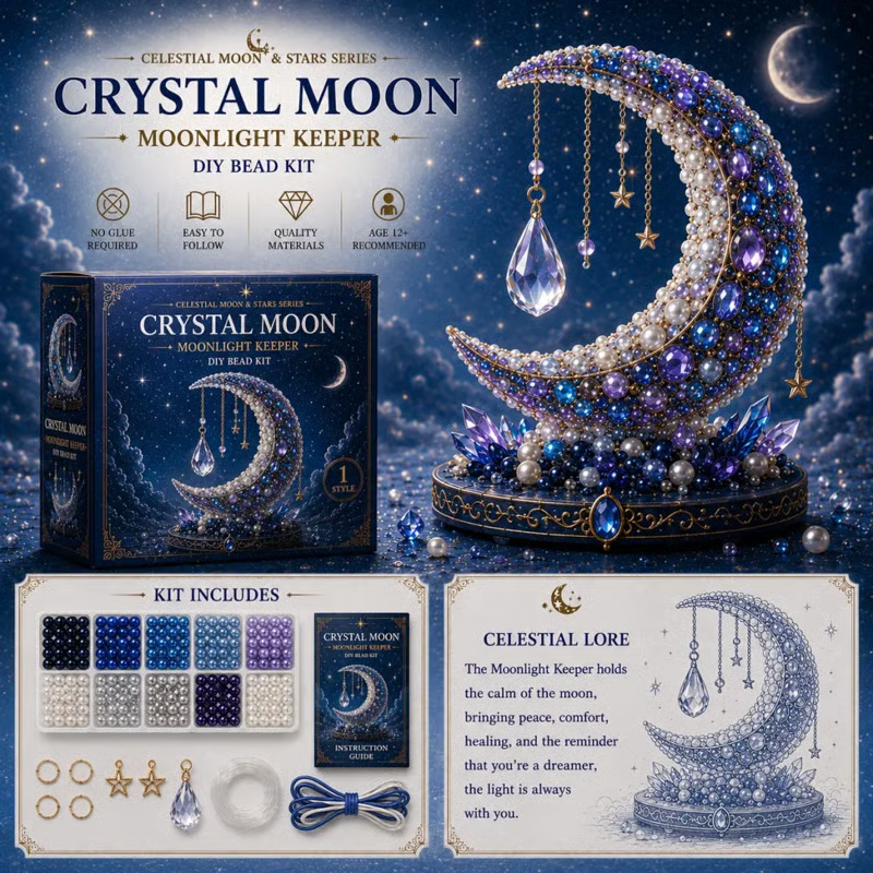 🌙 Moon Cat Luna Guardian DIY Bead Kit | Celestial Moon & Stars Series